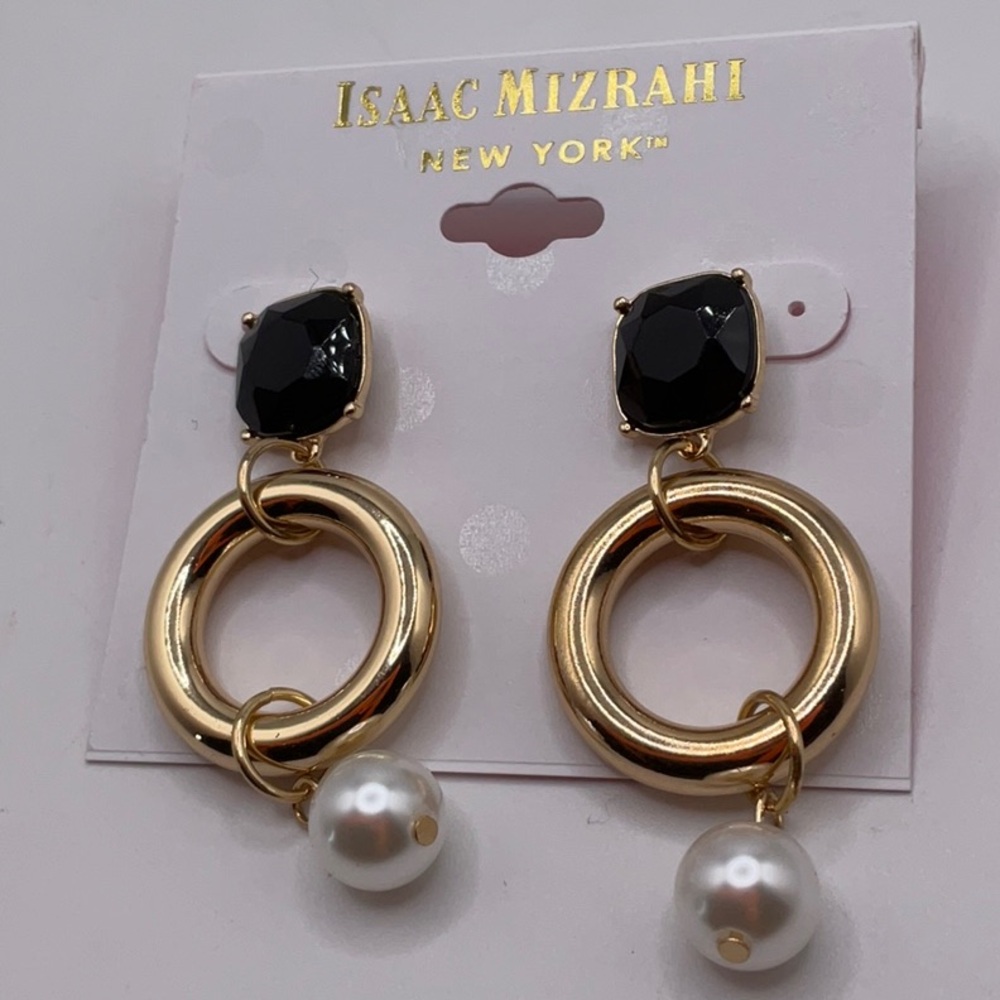 Isaac Mizrahi Gold and Black Pearl Earrings